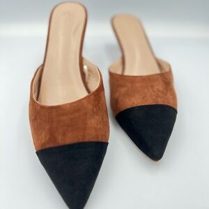 Elegant Two-Tone kitten heel Mules